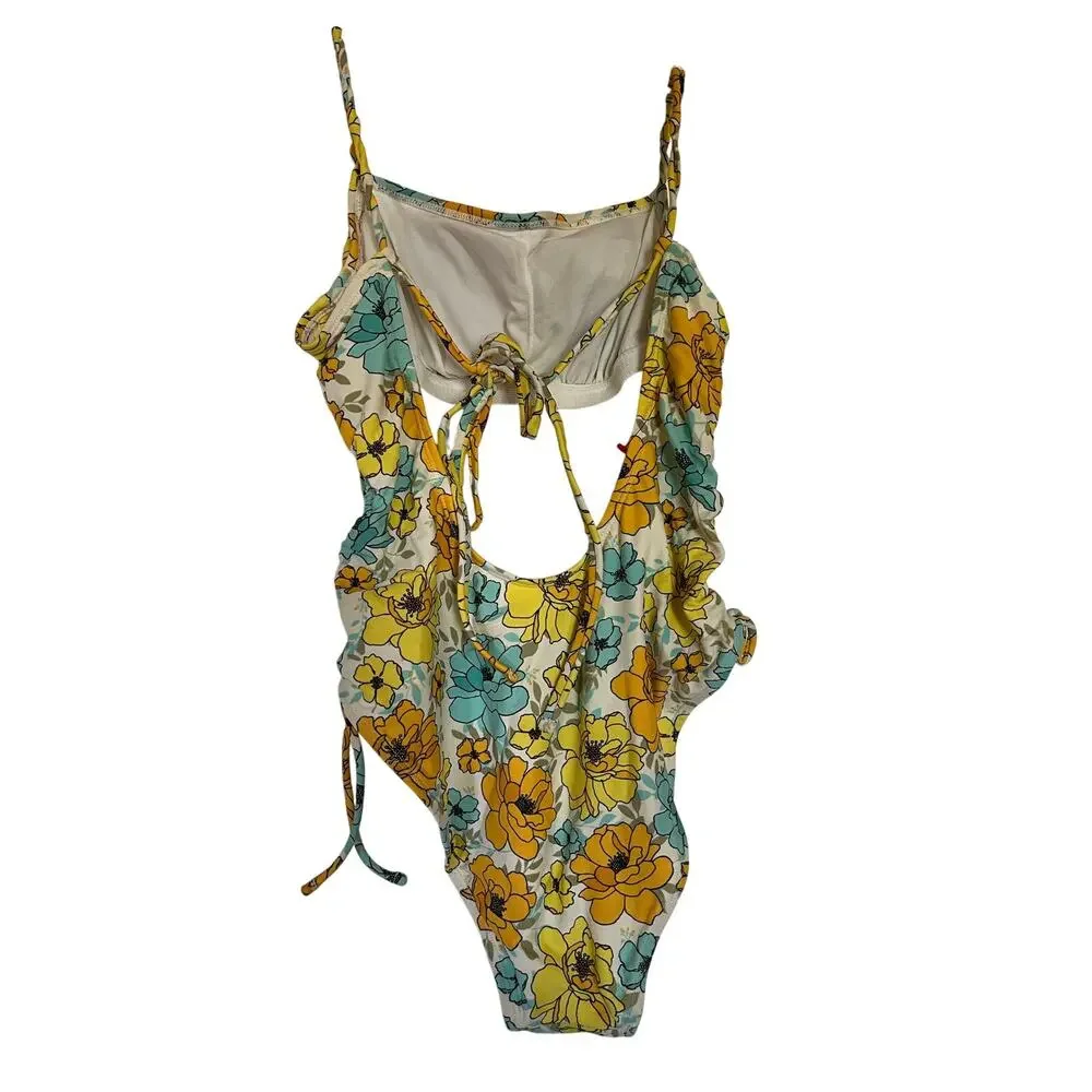 Xhilaration | Women's M One-Piece Swimsuit Yellow/Blue Floral
